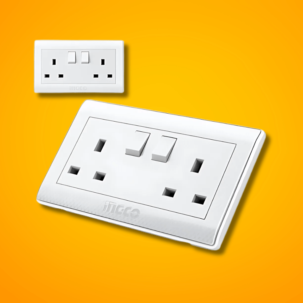 Ingco Switches & Sockets Ingco 13A 2-Gang Switched Double BS Socket – HESST0213A