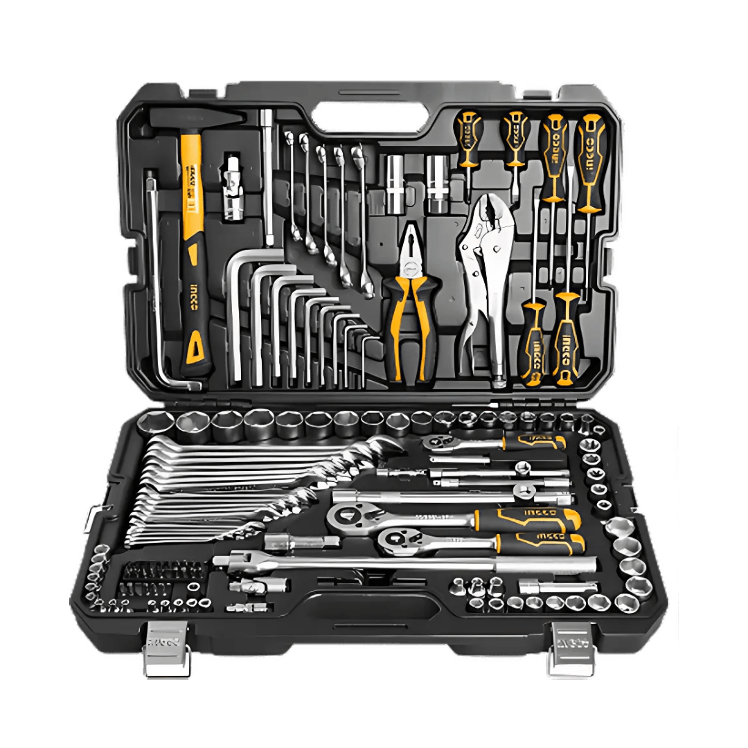 Ingco Tool Set Ingco 142 Pieces Combination Tool Set with Sockets, Ratchets, and Wrenches - HKTHP21421