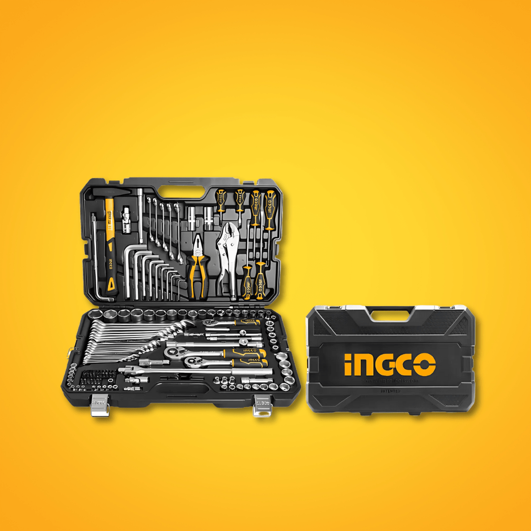 Ingco Tool Set Ingco 142 Pieces Combination Tool Set with Sockets, Ratchets, and Wrenches - HKTHP21421