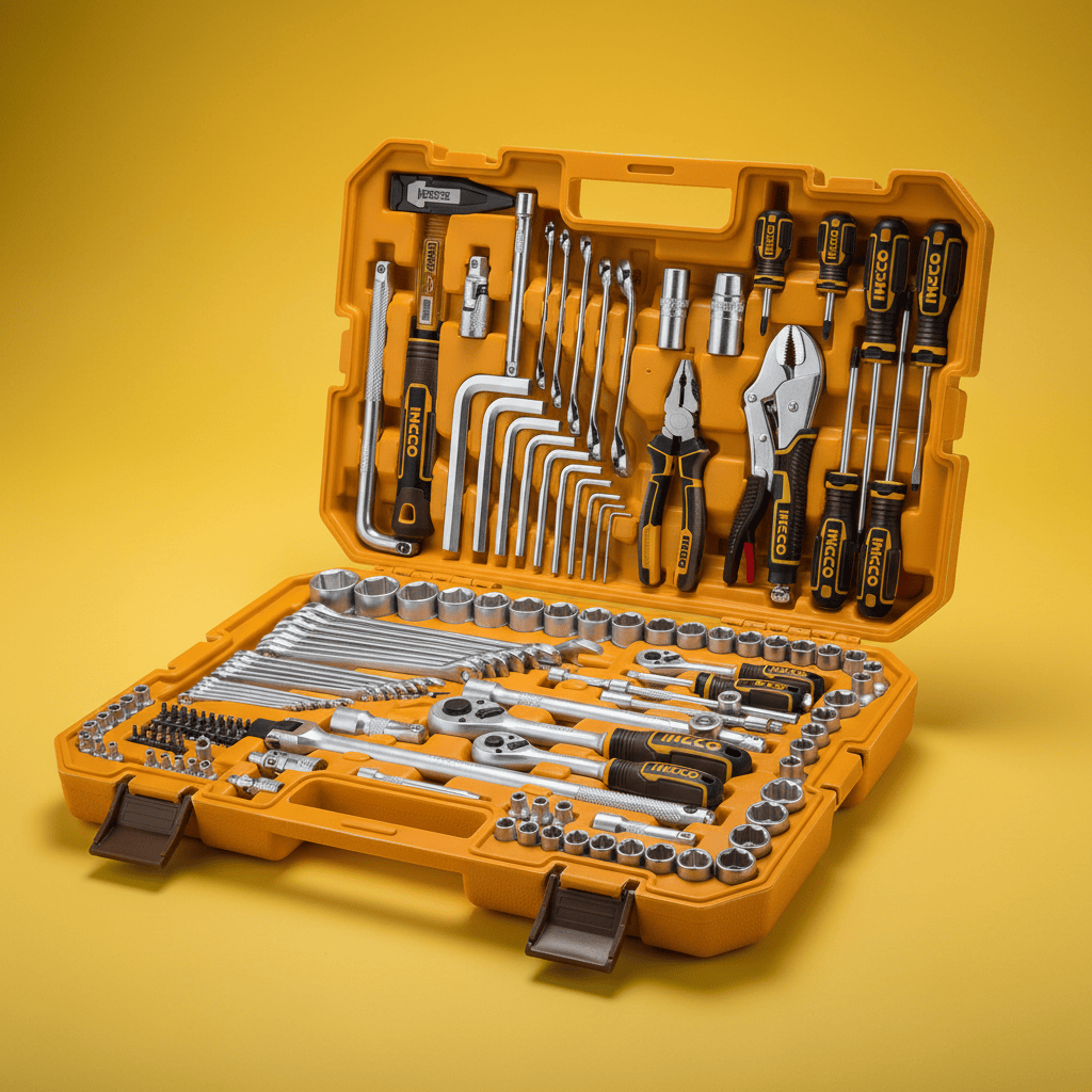 Ingco Tool Set Ingco 142 Pieces Combination Tool Set with Sockets, Ratchets, and Wrenches - HKTHP21421