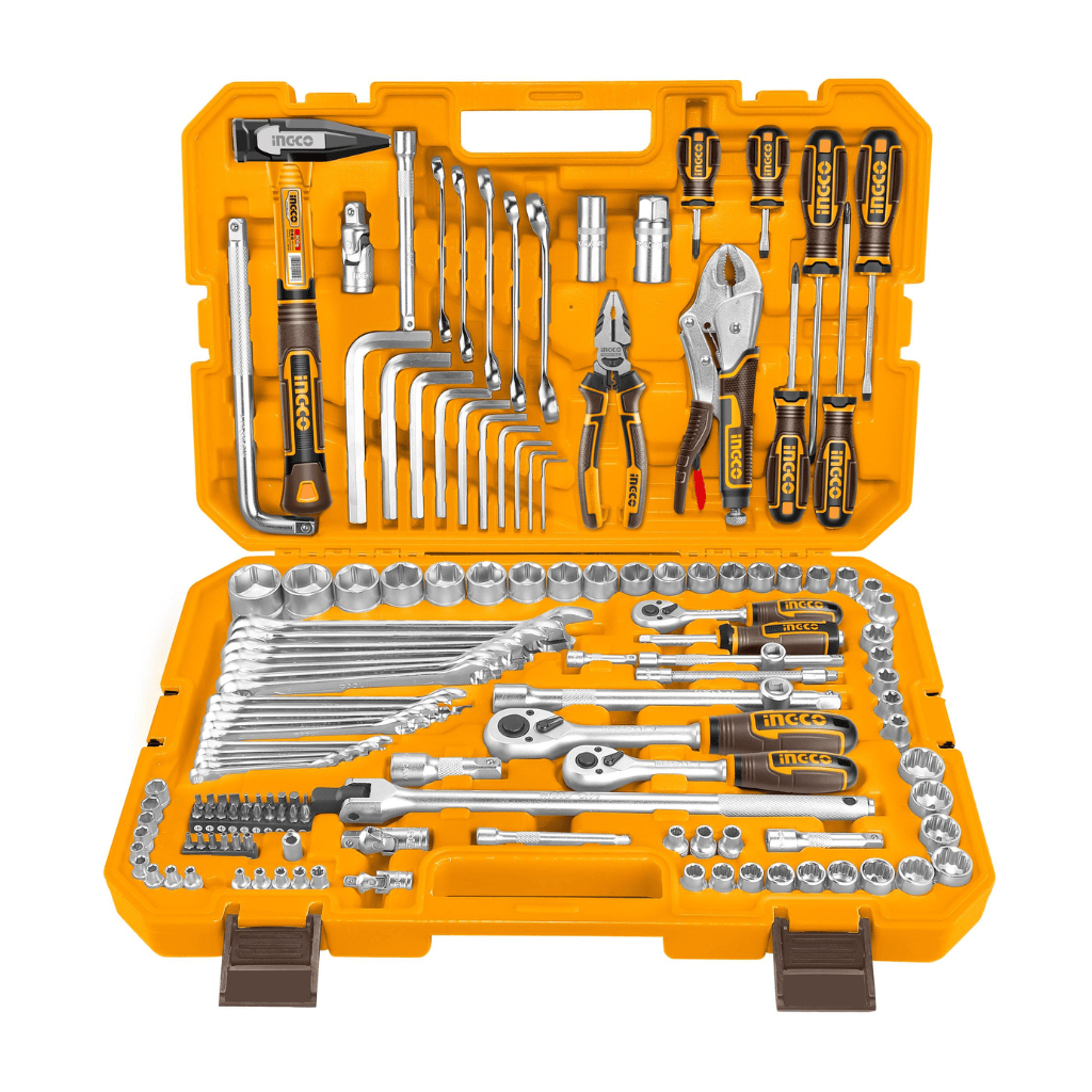 Ingco Tool Set Ingco 142 Pieces Combination Tool Set with Sockets, Ratchets, and Wrenches - HKTHP21421