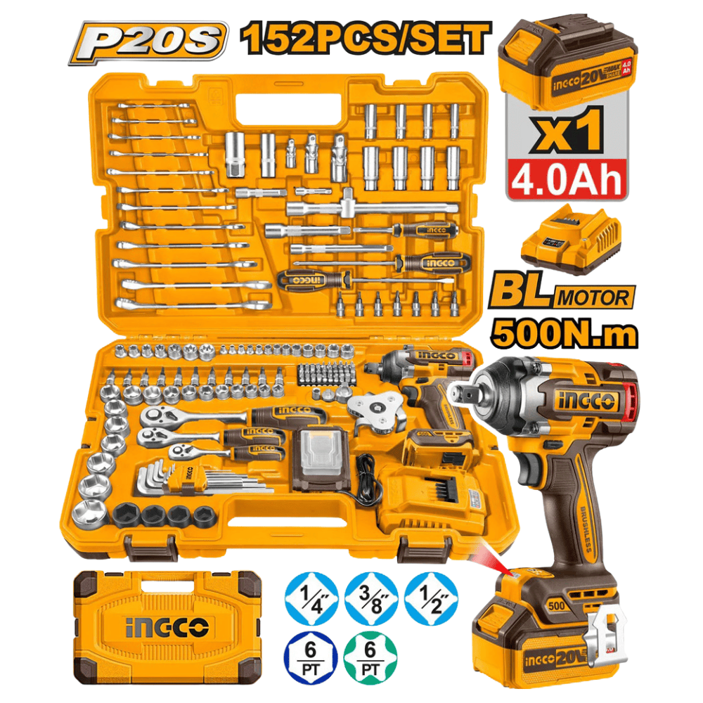 Ingco Power Tool Combo Kit Ingco 152 Pieces Cordless Impact Wrench Tools Set - HKTHP31521