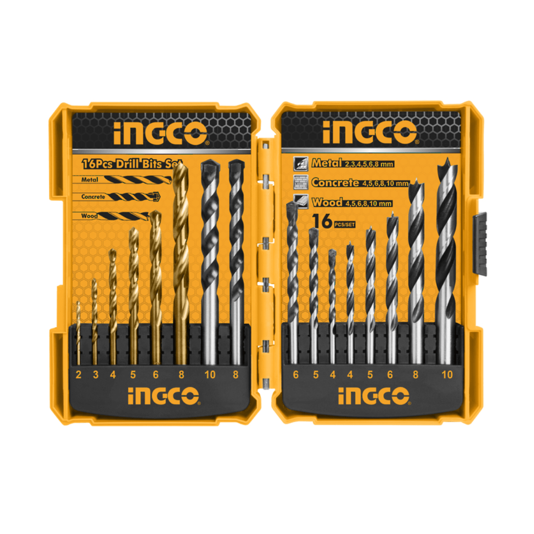 Ingco Drill Bits Ingco 16-Piece Drill Bit Set for Metal, Concrete & Wood - AKD9165