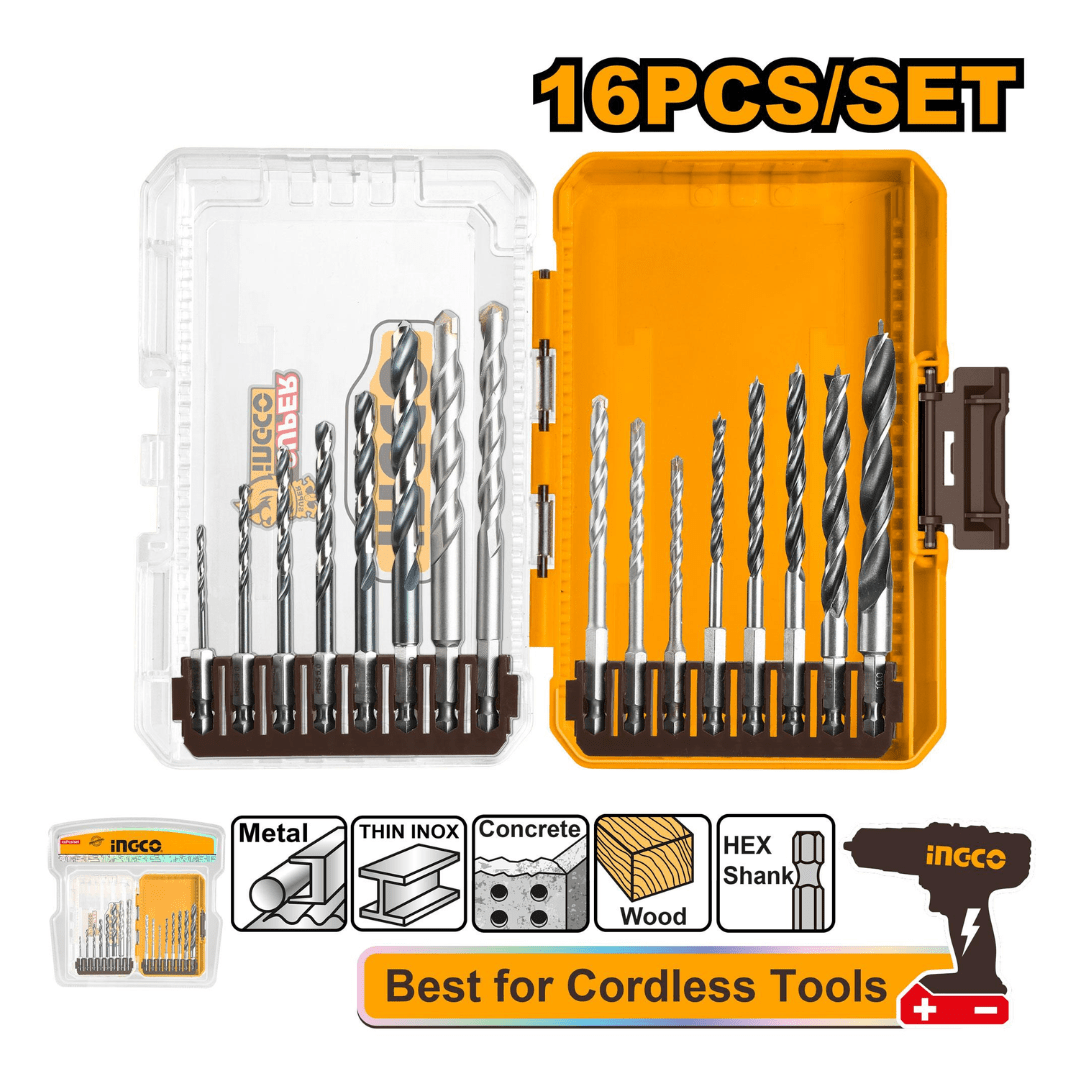 Ingco Drill Bits Ingco 16-Piece Drill Bit Set for Metal, Concrete & Wood - AKDL11606