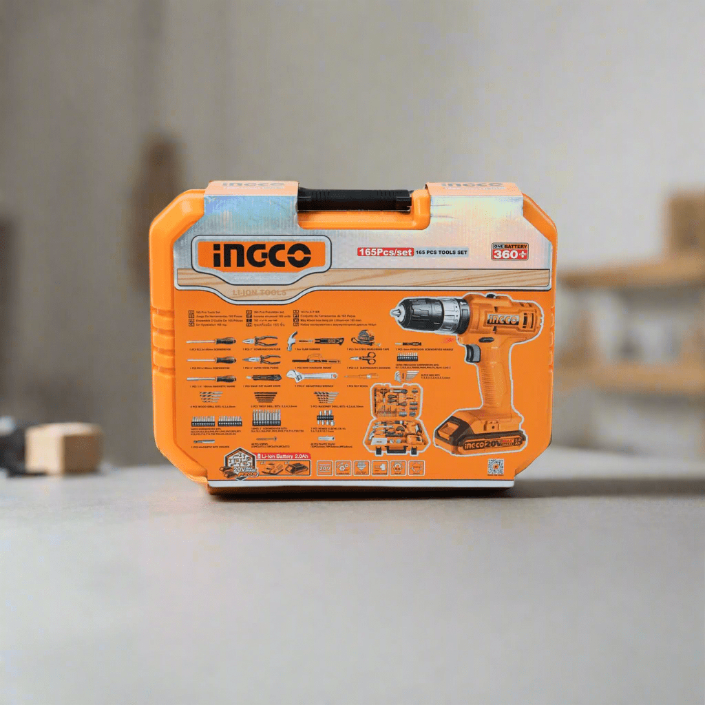 Ingco Tool Set Ingco 165-Piece Tool Set with 20V Lithium-Ion Cordless Impact Drill – HKTHP11651