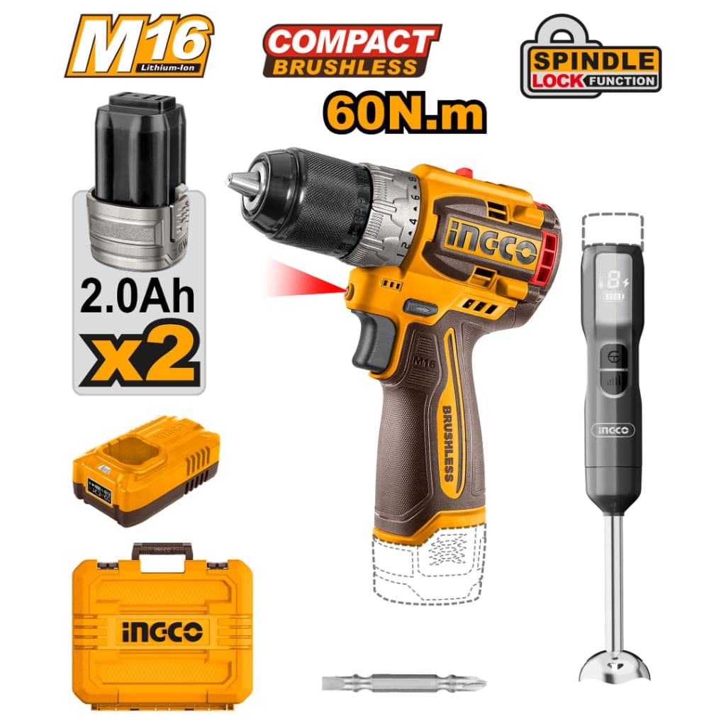 Ingco Drill Ingco 16V Lithium-Ion Cordless Drill & Hand Blender Combo Kit - CKLI1628