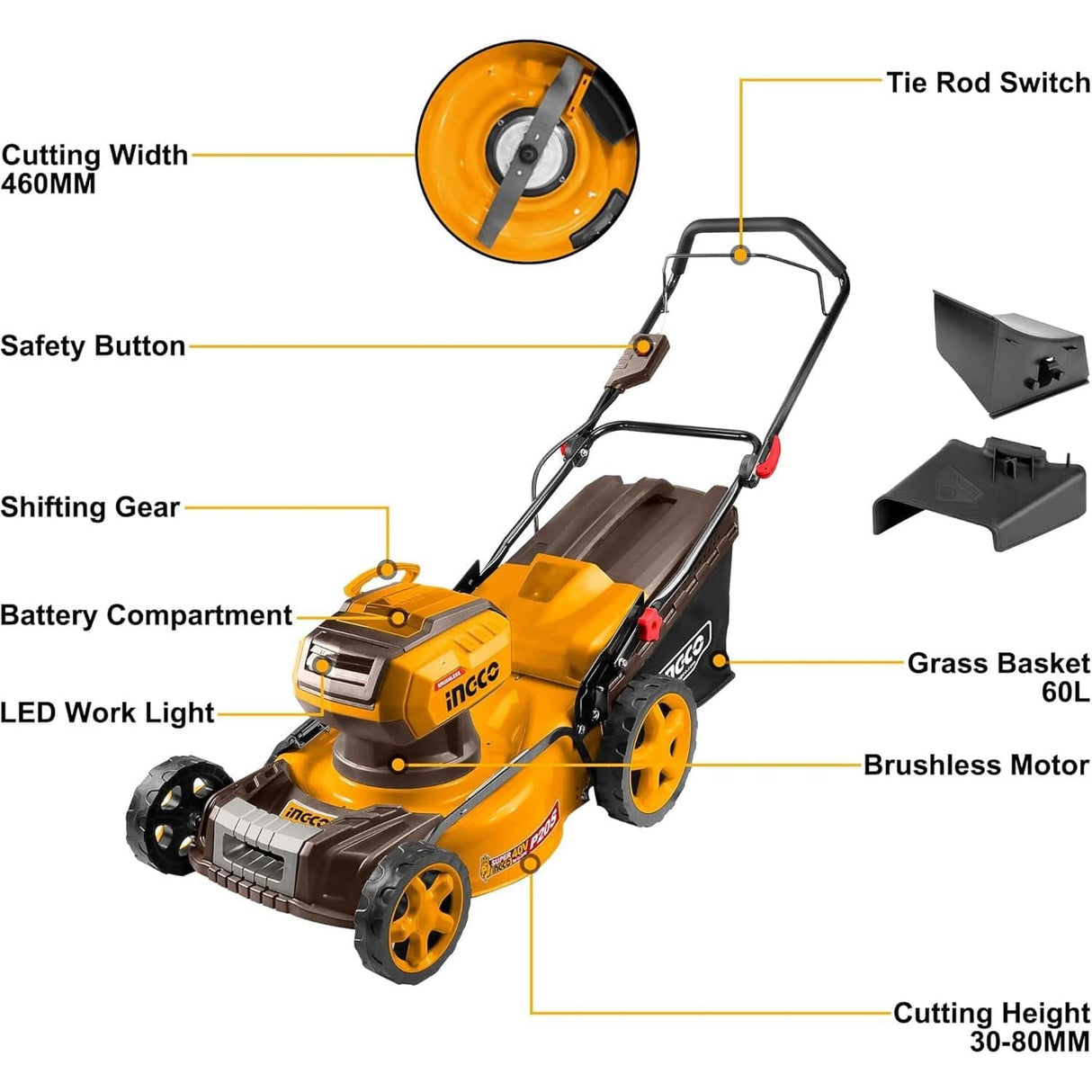 Ingco Lawn Mower Ingco 18" 40V Cordless Lawn Mower with 5.0Ah Battery – LMLI20186