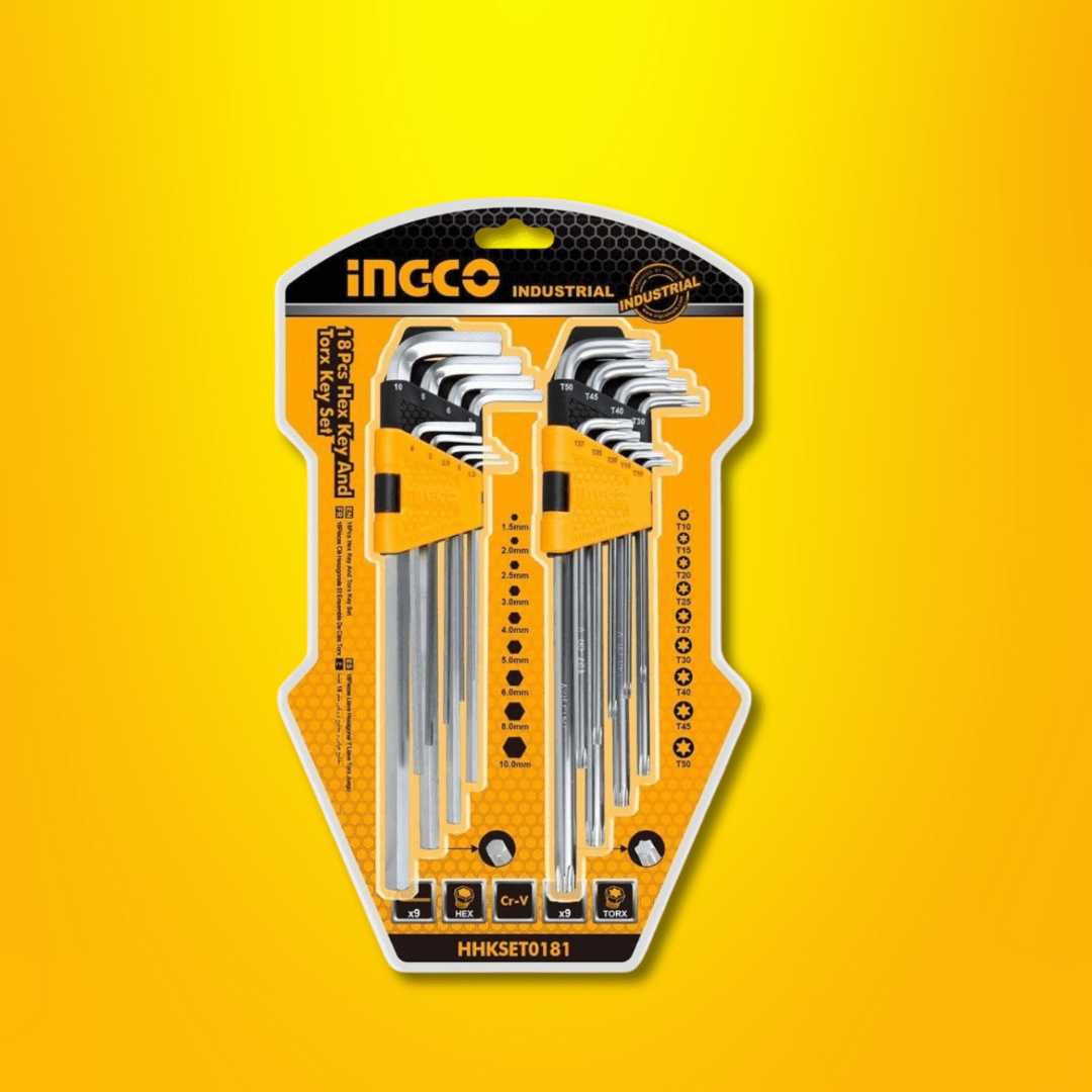 Ingco Sockets & Hex Keys Ingco 18-Piece Hex Key & Torx Key Set with Extra-Long Arms - HHKSET0181