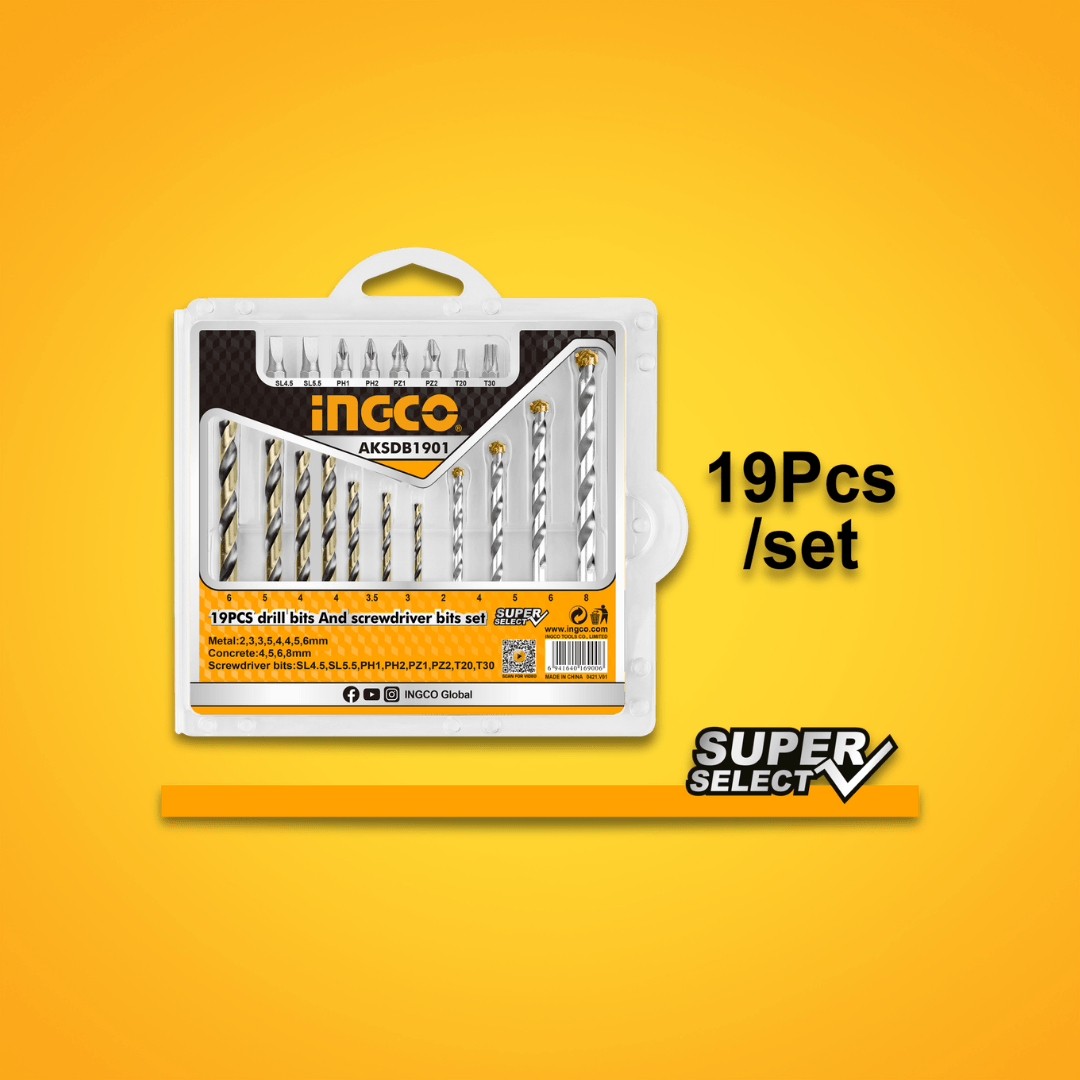 Ingco Drill Bits Ingco 19-Pieces Drill Bits & Screwdriver Bits Set – AKSDB1901