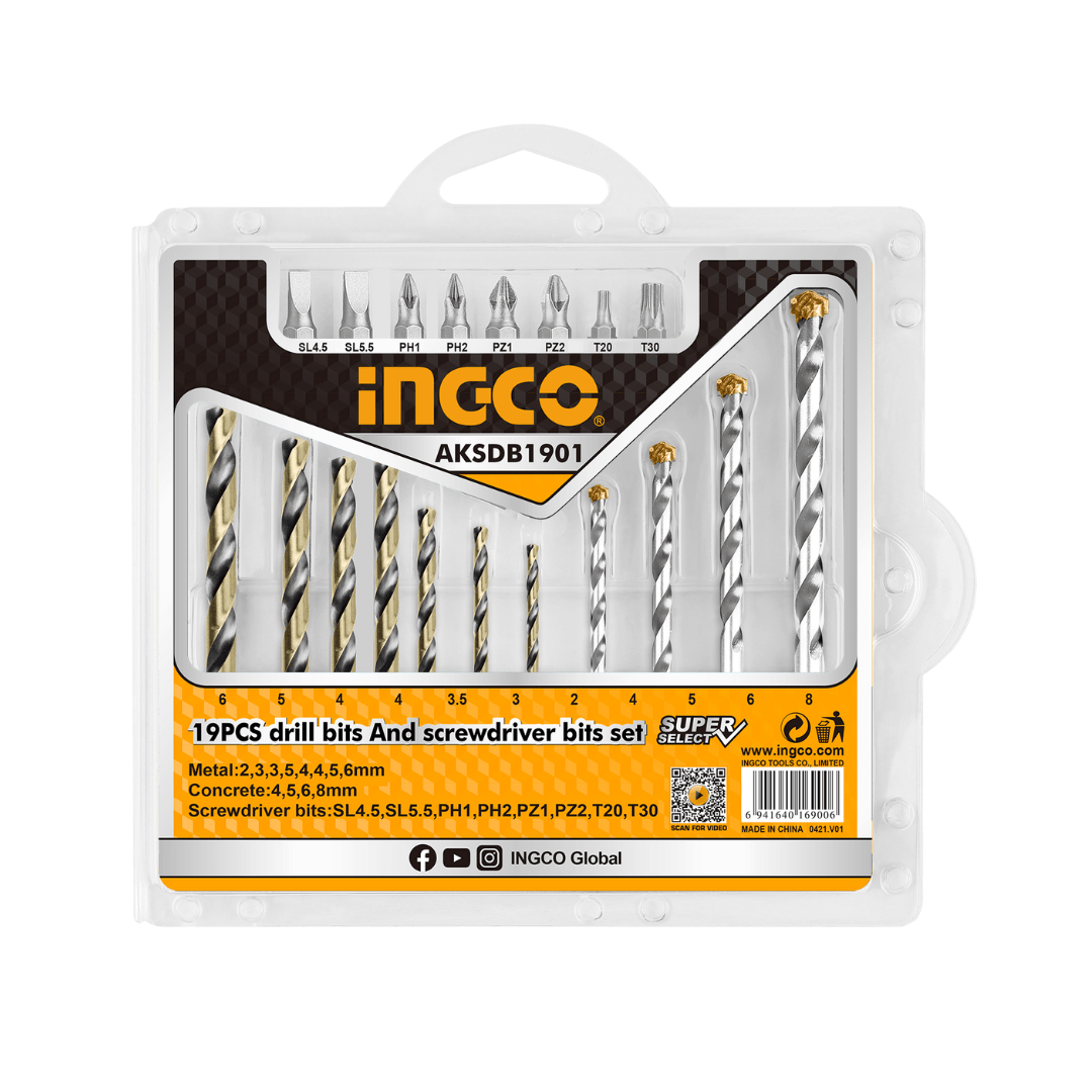 Ingco Drill Bits Ingco 19-Pieces Drill Bits & Screwdriver Bits Set – AKSDB1901