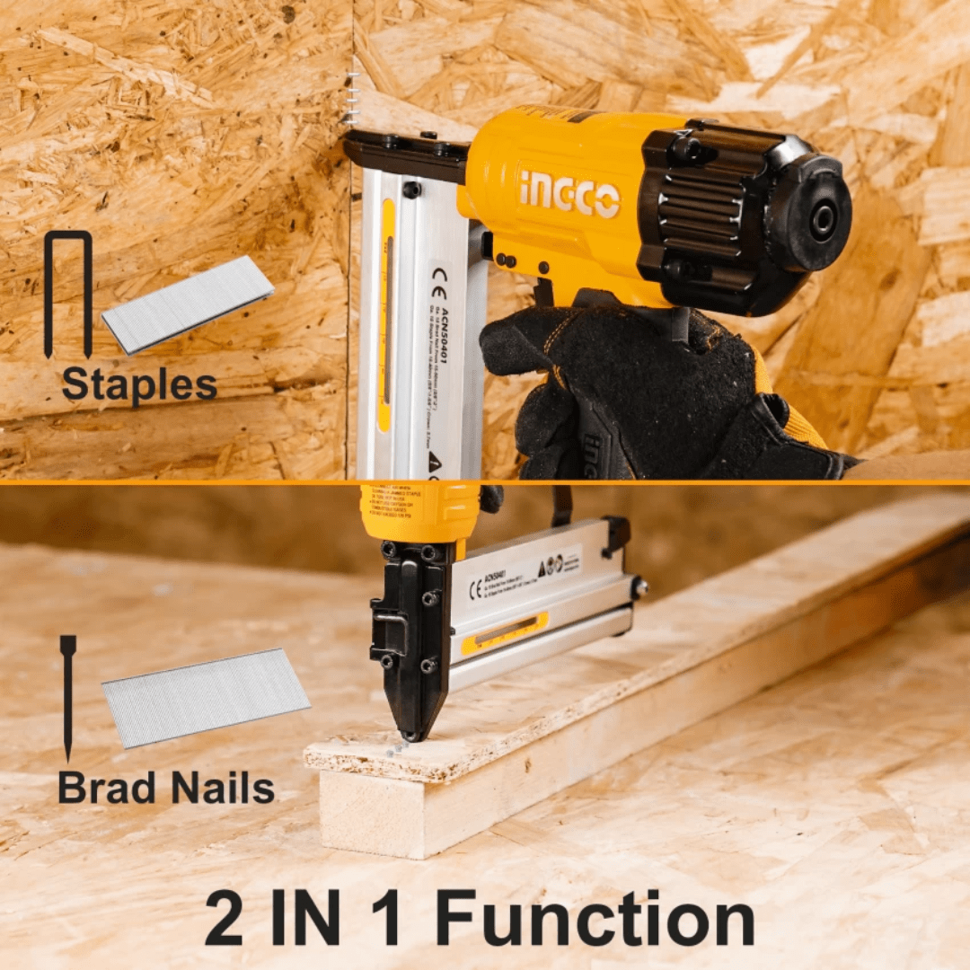 Ingco Nailer & Stapler Ingco 2-in-1 Combo Brad Nailer and Stapler 15-50mm - ACN50401