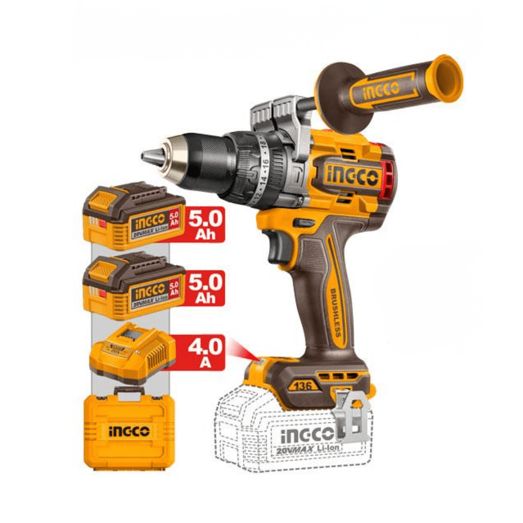 Ingco Drill Ingco 20V Brushless Cordless Impact Drill Kit 136Nm with 2 × 5.0Ah Batteries & Charger - CIDLI201368
