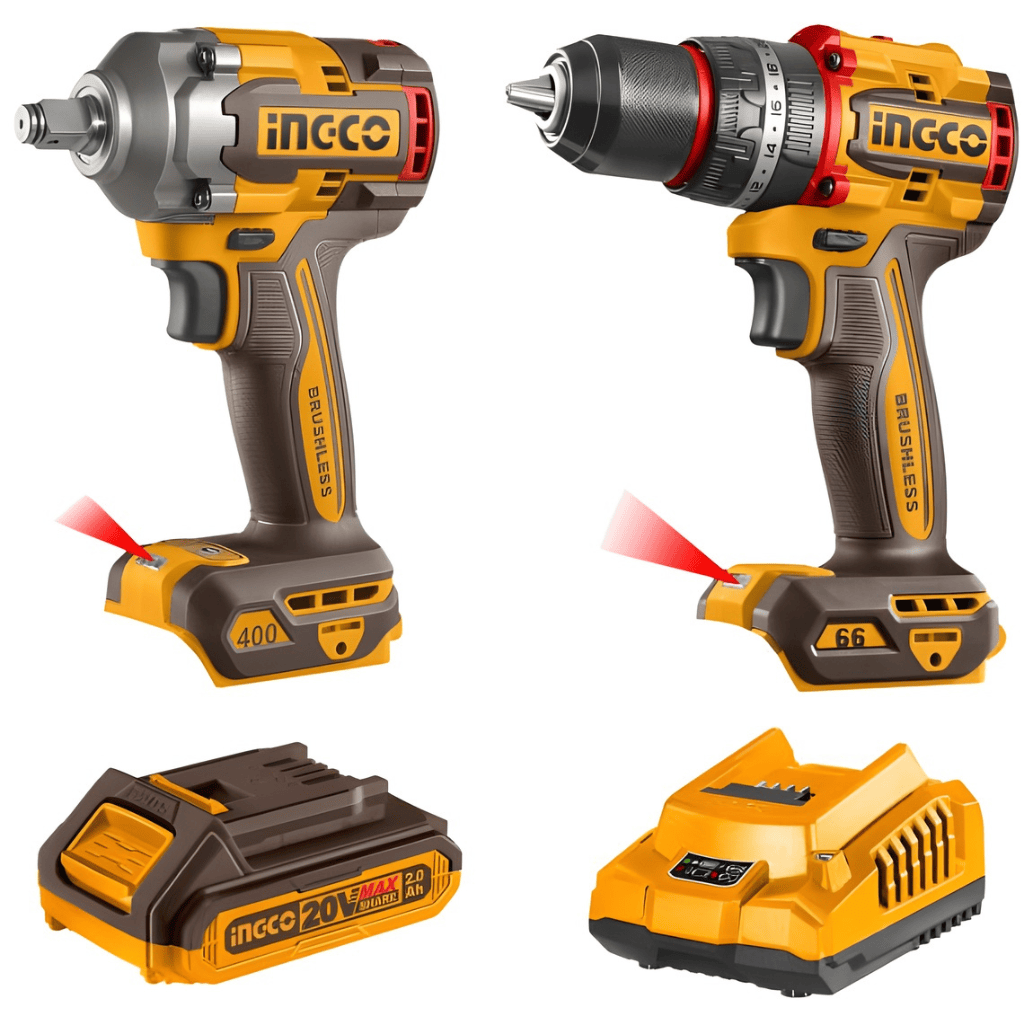 Ingco Tools Ingco 20V Brushless Impact Drill + Impact Wrench Cordless 2-Piece Combo Kit - CKLI20286