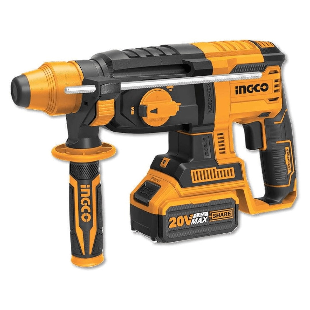 Ingco Drill Ingco 20V Brushless Lithium-Ion Rotary Hammer with Two 4.0Ah Batteries & Charger – CRHLI202287