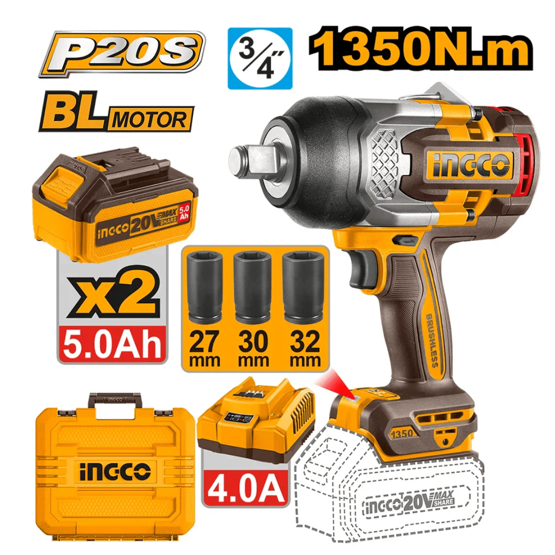 Ingco Impact Wrench & Driver Ingco 20V Brushless Motor Cordless Impact Wrench - CIWLI20135