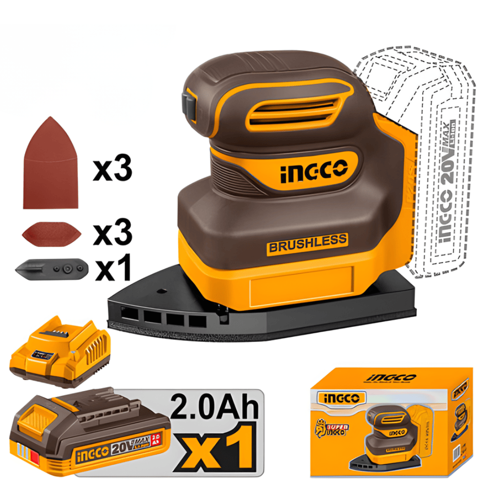 Ingco Grinder Ingco 20V Cordless Brushless Palm Sander With 2.0Ah Battery - CPSLI20241