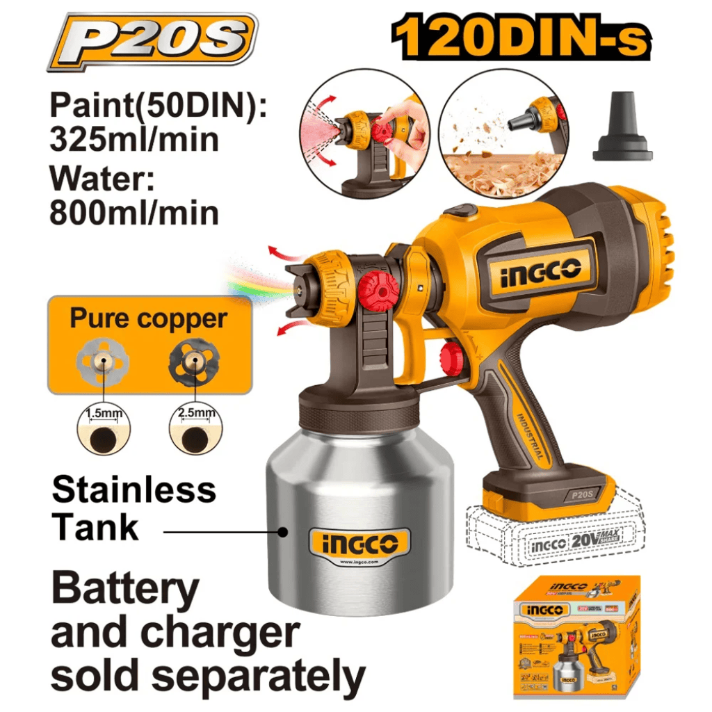 Ingco Spray Gun Ingco 20V Cordless Spray Gun Without Battery & Charger - CSGLI20041