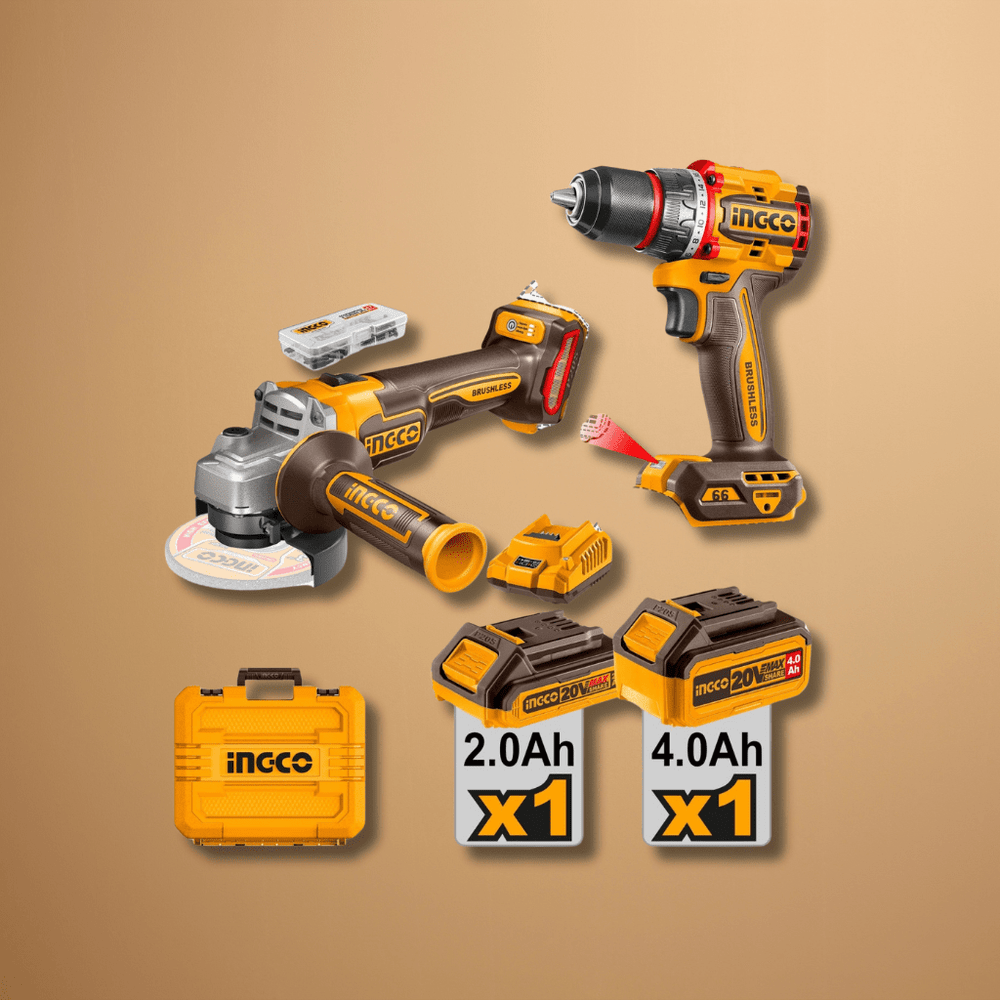 Ingco Power Tool Combo Kit Ingco 20V Lithium-Ion Cordless Angle Grinder & Hammer Impact Drill Combo Kit – CKLI20273