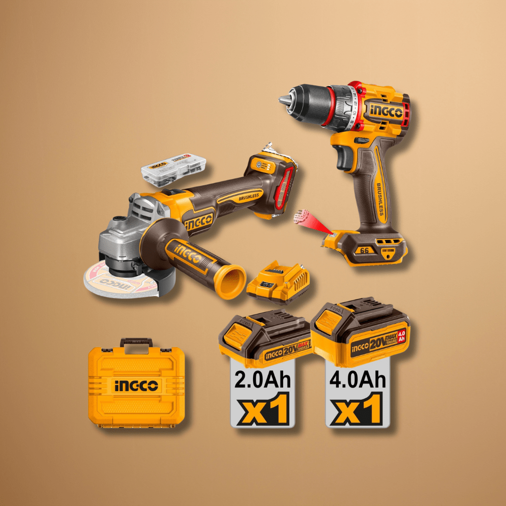 Ingco Power Tool Combo Kit Ingco 20V Lithium-Ion Cordless Angle Grinder & Hammer Impact Drill Combo Kit – CKLI20273