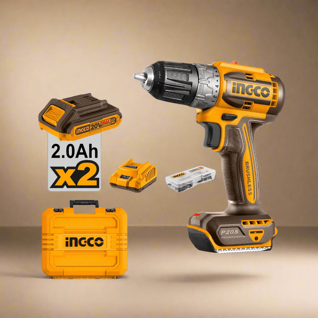 Ingco Drill Ingco 20V Lithium-Ion Cordless Drill with 2 Batteries & 47-Piece Accessory Set – CDLI20453