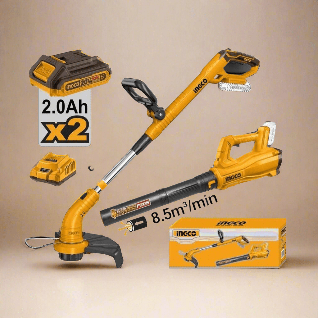 Ingco Power Tool Combo Kit Ingco 20V Lithium-Ion Grass Trimmer & Air Blower Combo Kit – COSLI240203