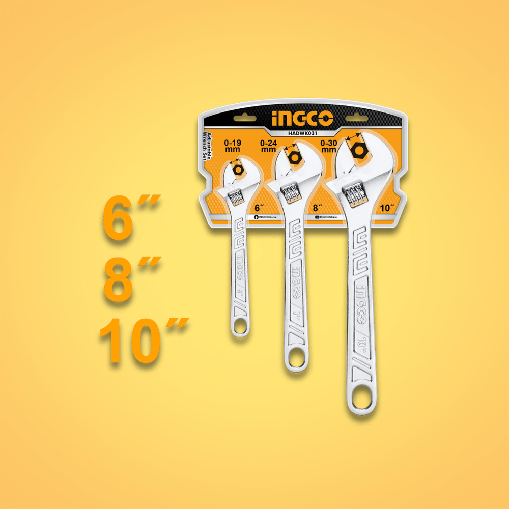 Ingco Wrenches Ingco 3-Piece Adjustable Wrench Set – HADWK031