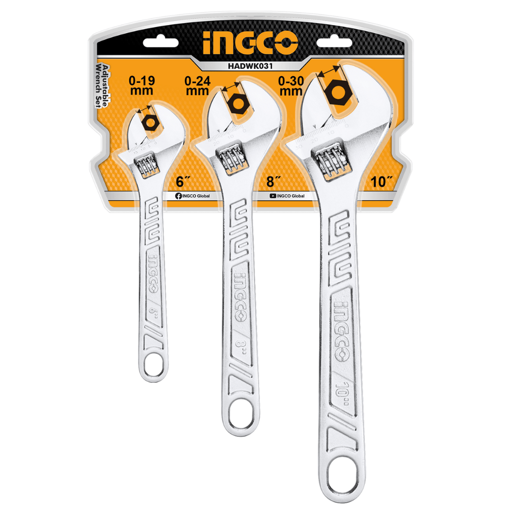 Ingco Wrenches Ingco 3-Piece Adjustable Wrench Set – HADWK031