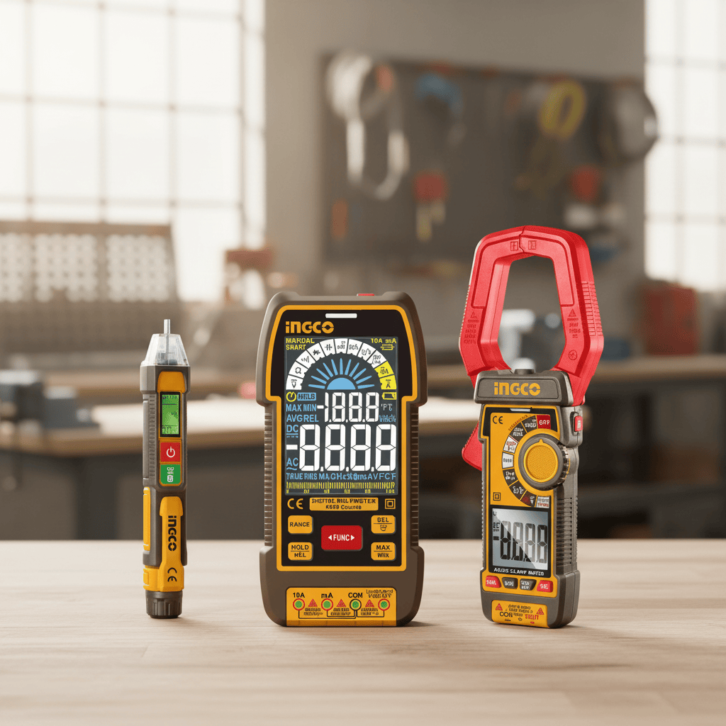 Ingco Digital Meter Ingco 3-Piece Electrical Test Kit with Digital Multimeter, AC/DC Clamp Meter & Voltage Detector - COS24069