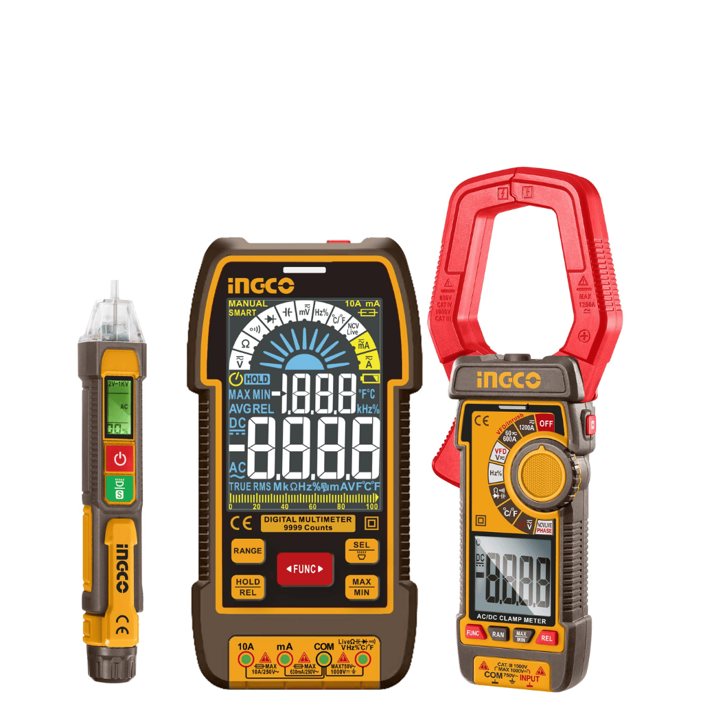 Ingco Digital Meter Ingco 3-Piece Electrical Test Kit with Digital Multimeter, AC/DC Clamp Meter & Voltage Detector - COS24069