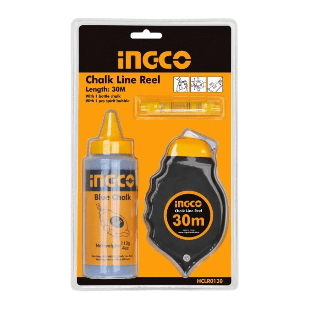 Ingco Chuck Keys & Specialty Accessories Ingco 30m Chalk Line Reel with Chalk & Spirit Bubble - HCLR0130