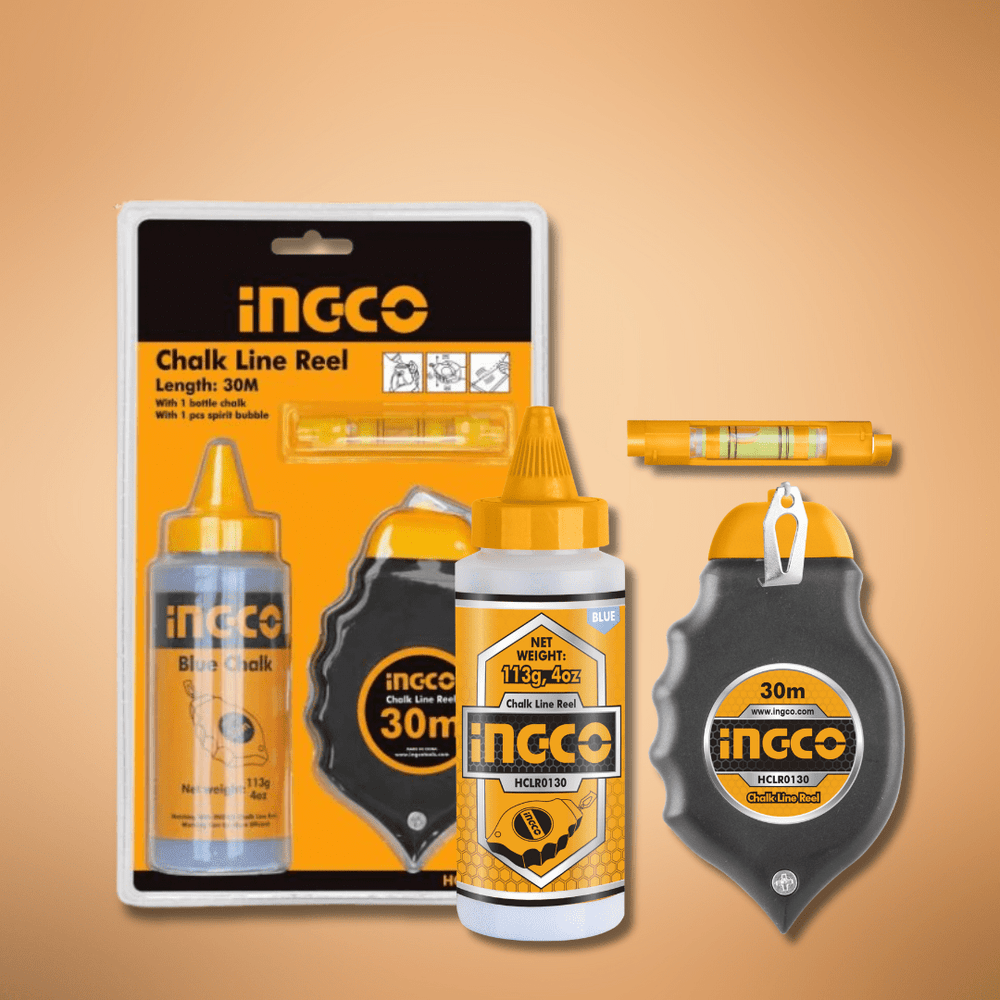 Ingco Chuck Keys & Specialty Accessories Ingco 30m Chalk Line Reel with Chalk & Spirit Bubble - HCLR0130