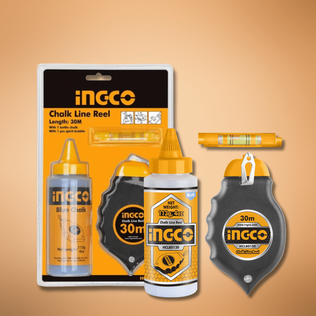 Ingco Chuck Keys & Specialty Accessories Ingco 30m Chalk Line Reel with Chalk & Spirit Bubble - HCLR0130