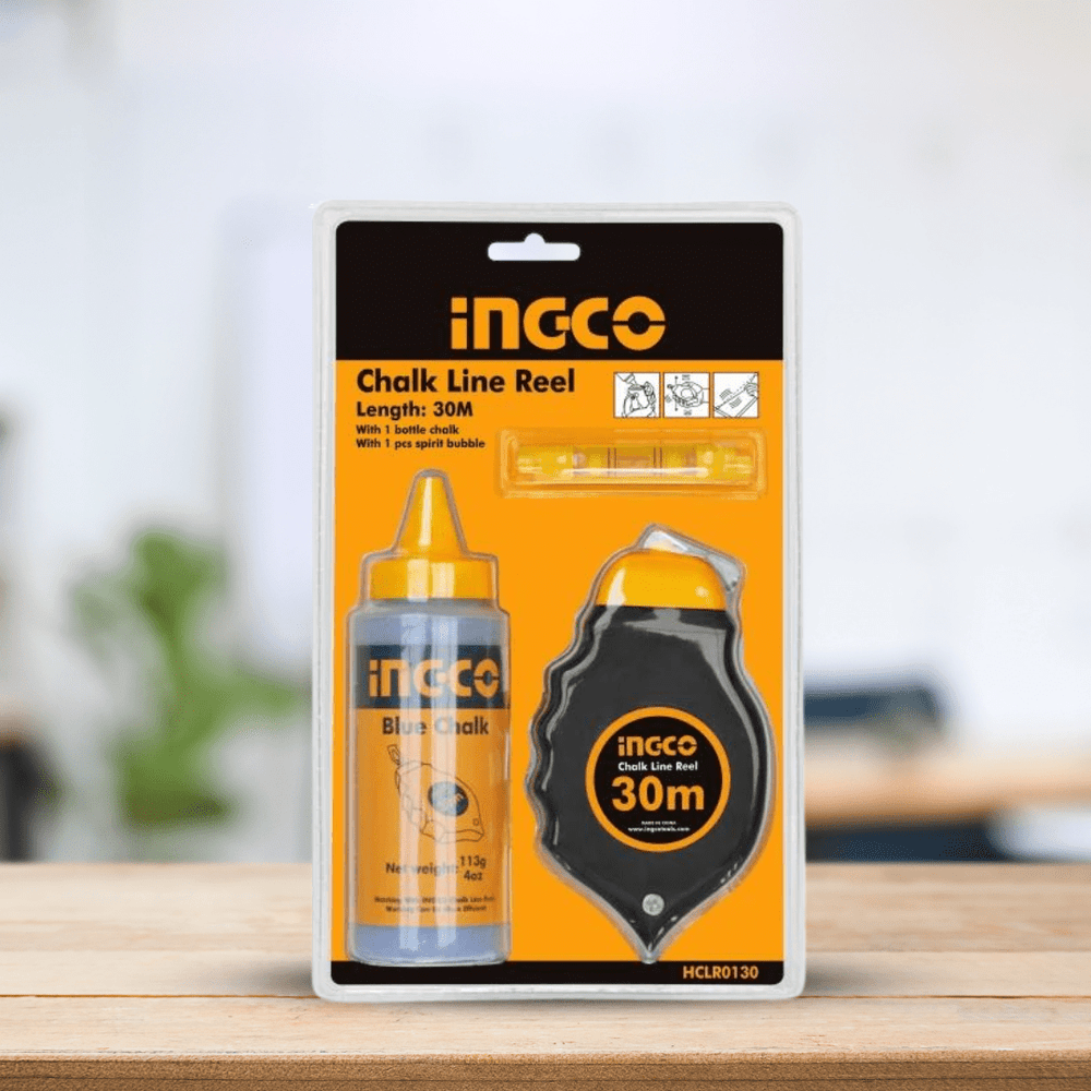 Ingco Chuck Keys & Specialty Accessories Ingco 30m Chalk Line Reel with Chalk & Spirit Bubble - HCLR0130