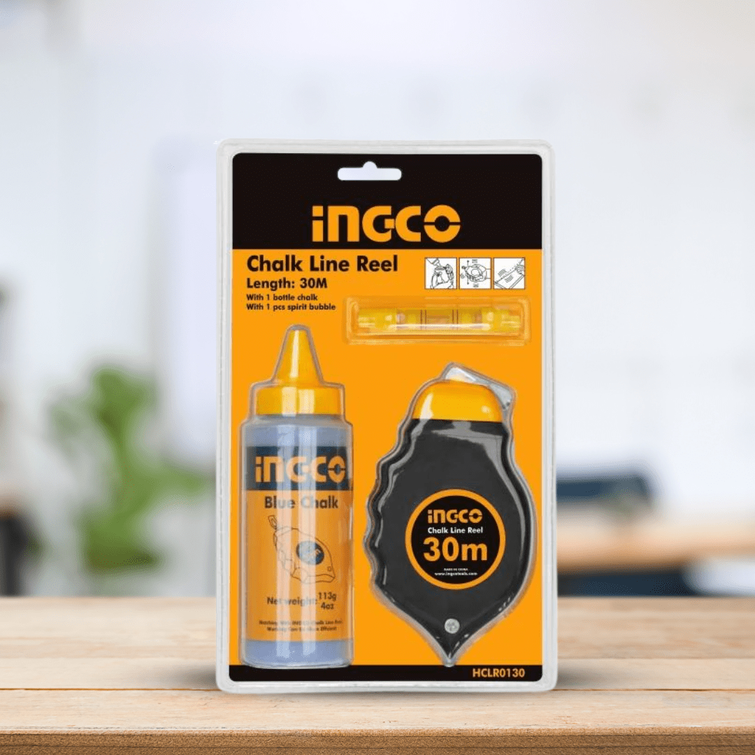 Ingco Chuck Keys & Specialty Accessories Ingco 30m Chalk Line Reel with Chalk & Spirit Bubble - HCLR0130