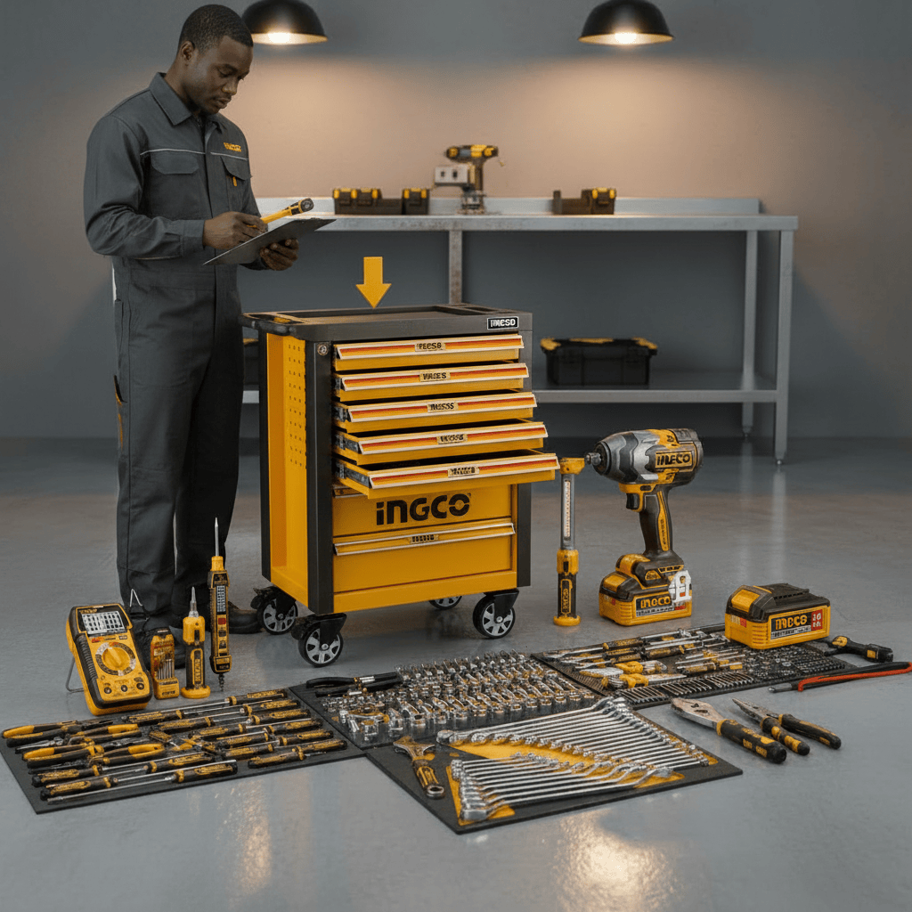 Ingco Impact Wrench & Drivers Ingco 396-Piece Professional Tool Chest Set with 850Nm 20V Brushless Impact Wrench & 7-Drawer Trolley - HTCS283962