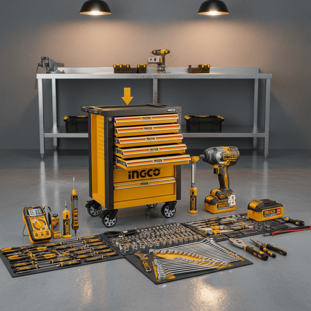 Ingco Impact Wrench & Drivers Ingco 396-Piece Professional Tool Chest Set with 850Nm 20V Brushless Impact Wrench & 7-Drawer Trolley - HTCS283962