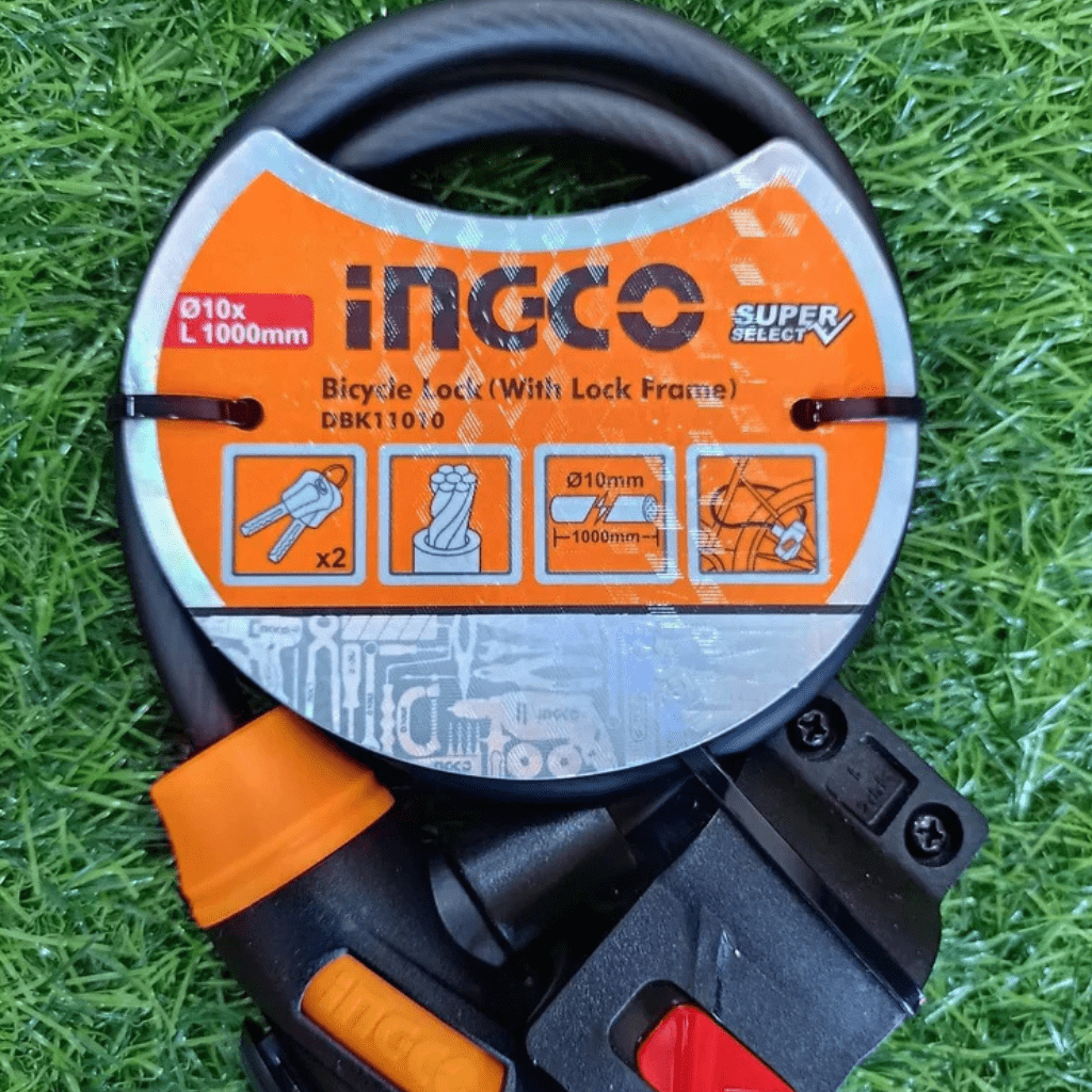 Ingco Padlocks & Accessories Ingco 4-Digit Combination Bicycle Lock with PVC Coated Braided Cable – DBK21012