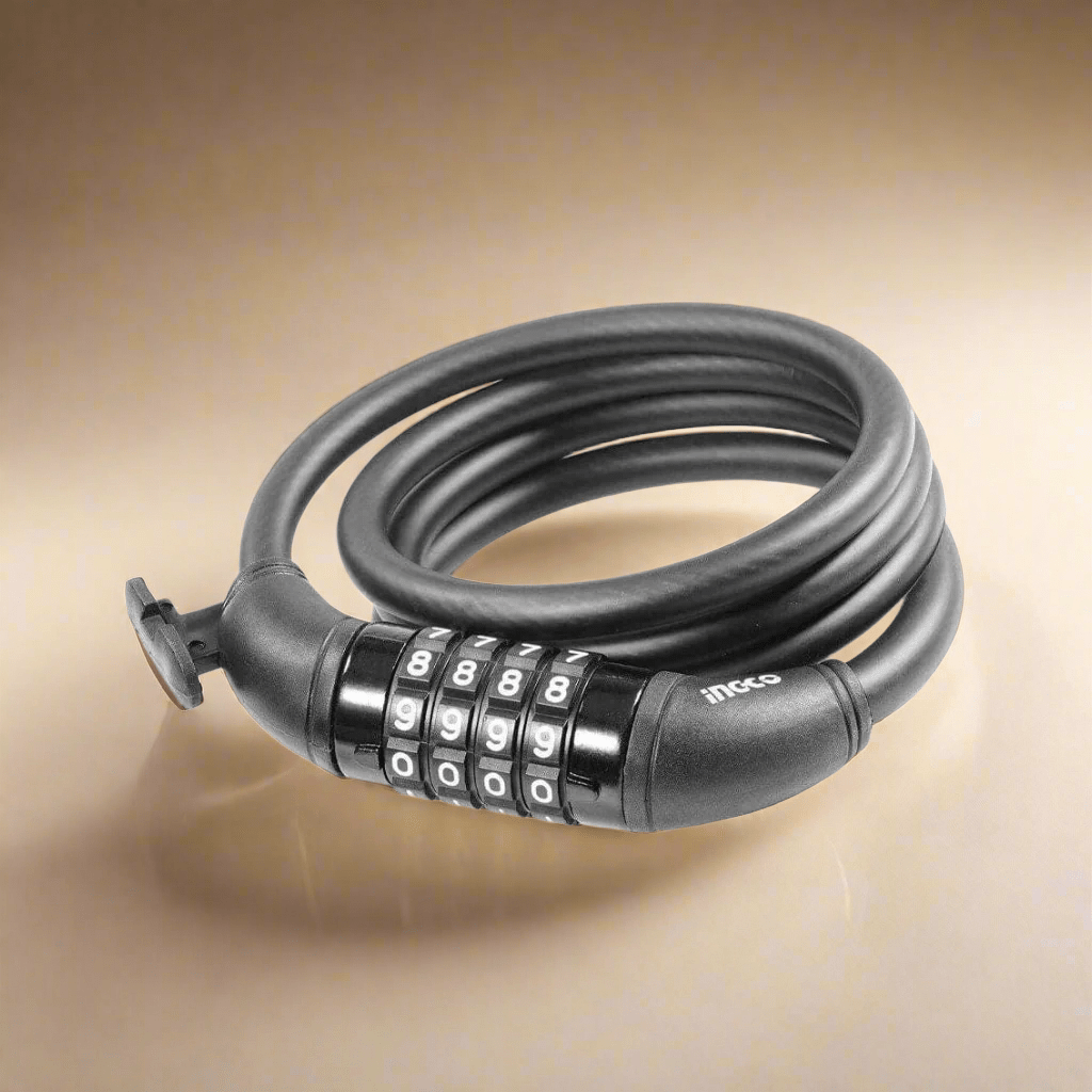 Ingco Padlocks & Accessories Ingco 4-Digit Combination Bicycle Lock with PVC Coated Braided Cable – DBK21012