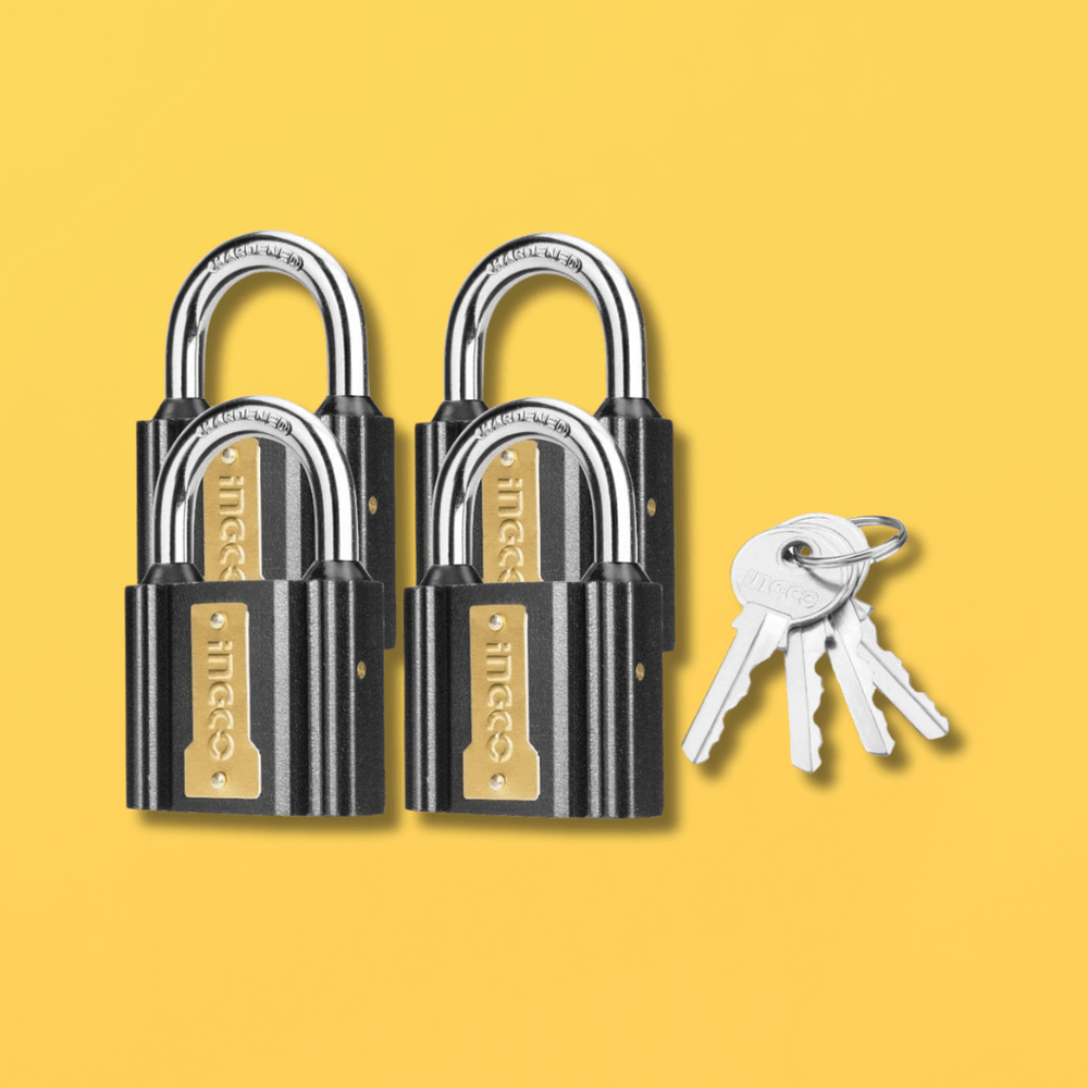 Ingco Padlocks & Accessories Ingco 4-Piece 38mm Iron Padlock Set with Brass Lock Cylinder – DIPLK4382