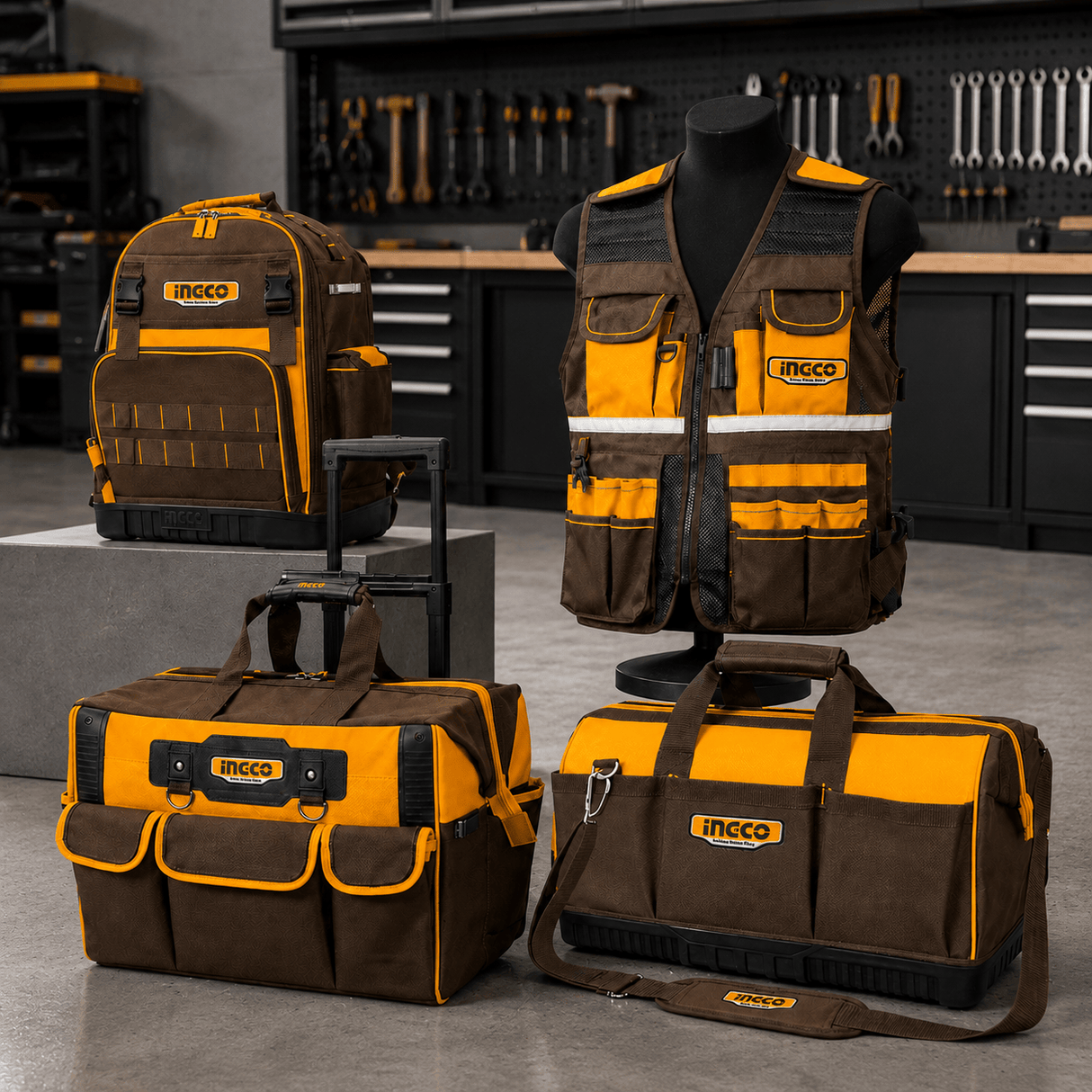 Ingco Tool Boxes Bags & Belts Ingco 4-Piece Professional Tool Bag Set with Tool Vest & Backpack - COS230914