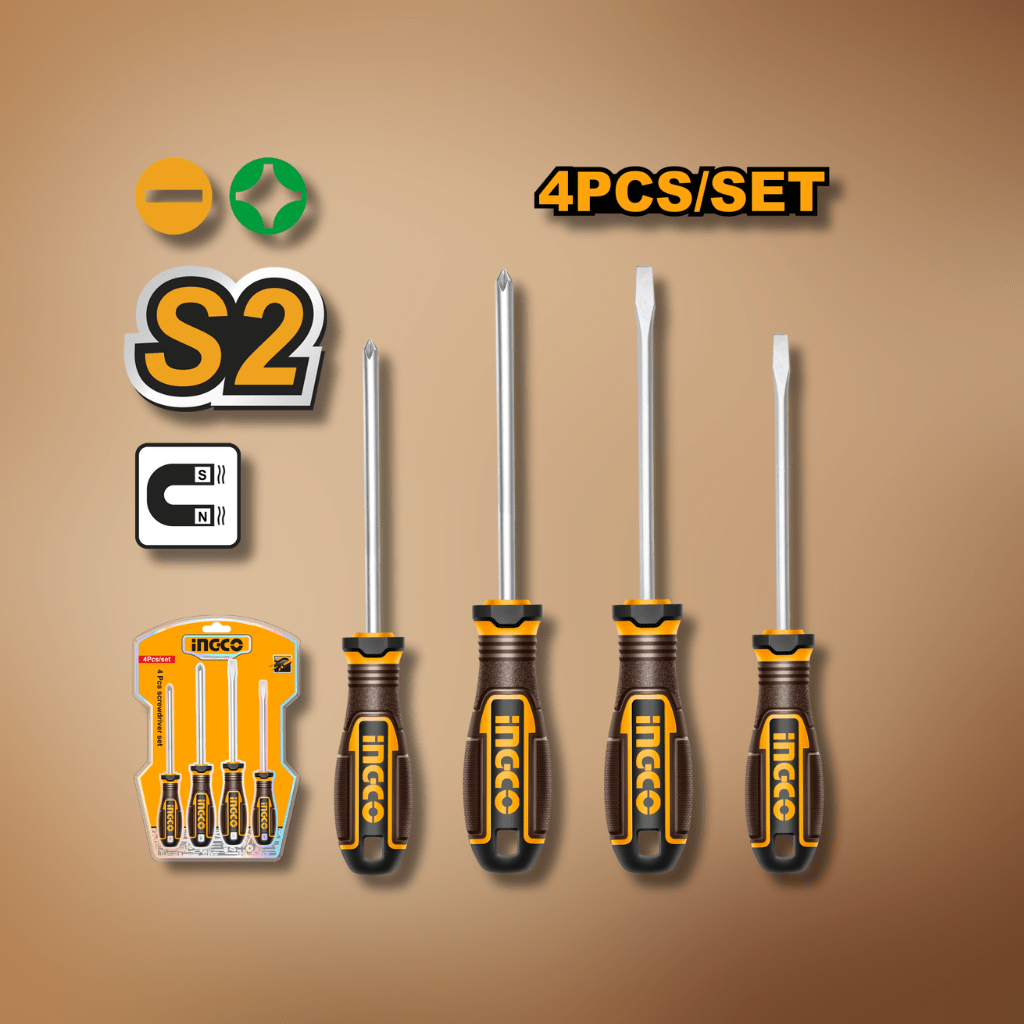 Ingco Screwdrivers Ingco 4-Piece Screwdriver Set with Magnetic Tip – HKSDS0428