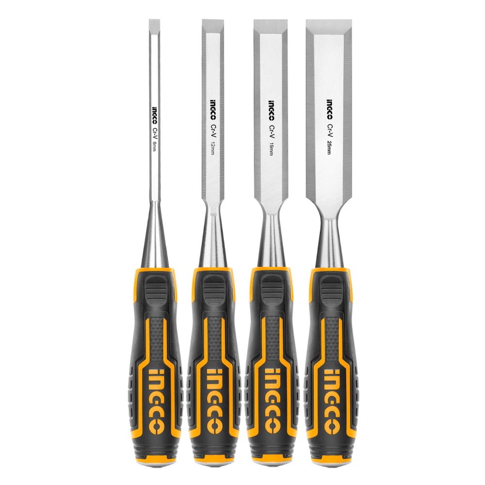 Ingco Chisels Files Planes & Punches Ingco 4-Piece Wood Chisel Set with CR-V Blade - HKTWC0401
