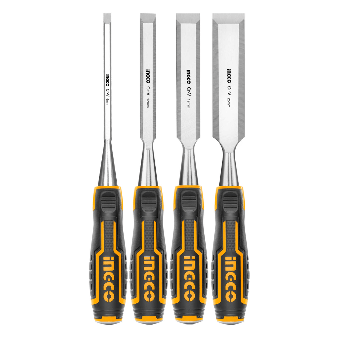 Ingco Chisels Files Planes & Punches Ingco 4-Piece Wood Chisel Set with CR-V Blade - HKTWC0401