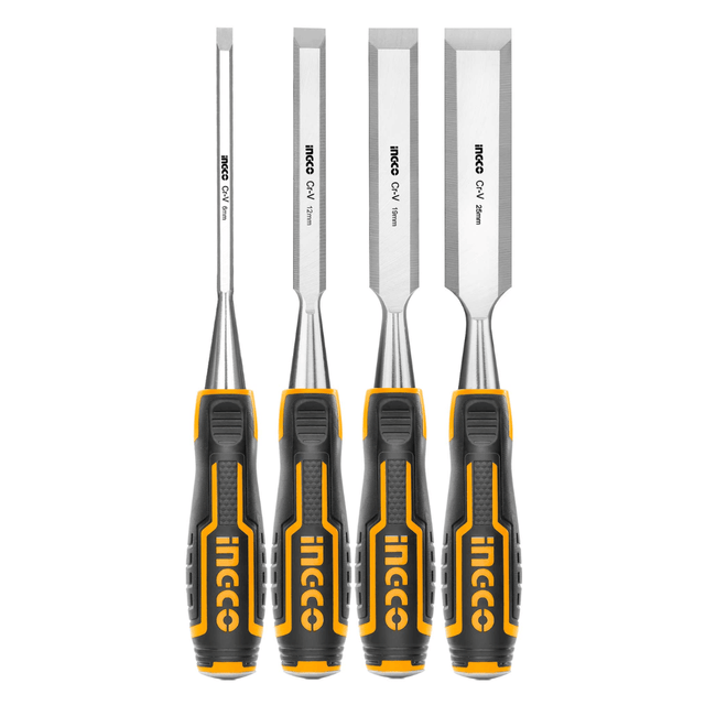 Ingco Chisels Files Planes & Punches Ingco 4-Piece Wood Chisel Set with CR-V Blade - HKTWC0401