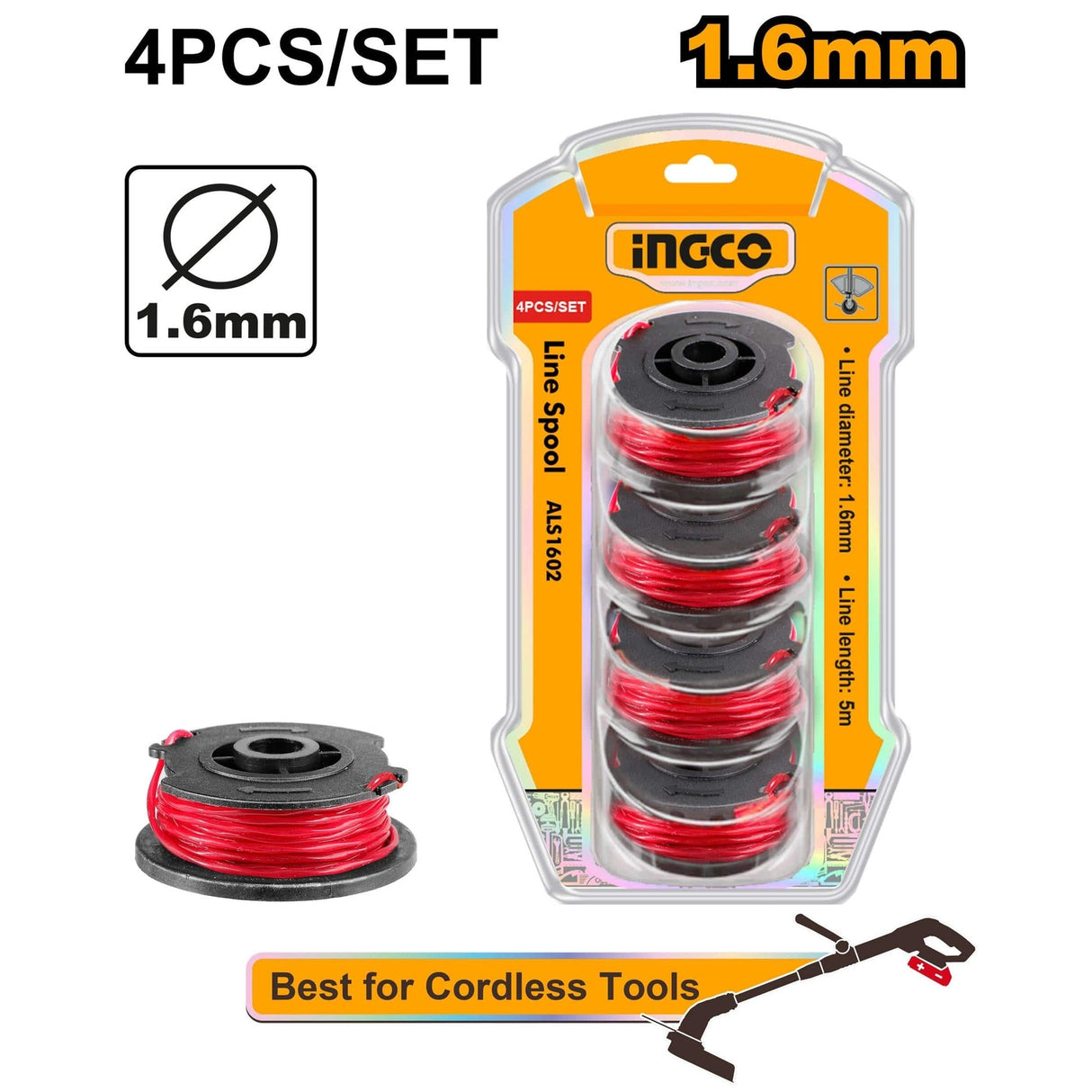 Ingco Trimmer Ingco 4-Pieces Line Spool 1.6mm 5m for Lithium-ion Grass Trimmer - ALS1602