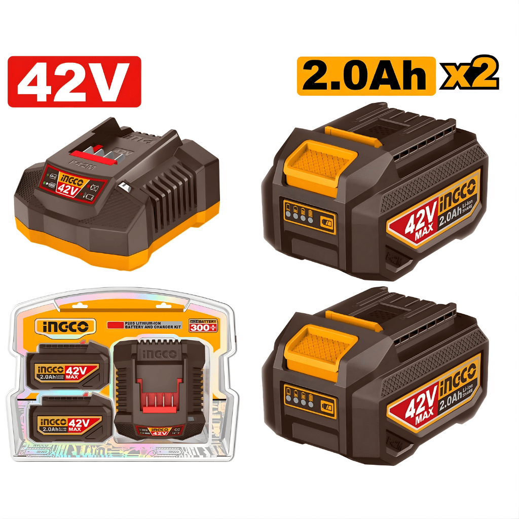 Ingco Batteries & Chargers Ingco 42V Lithium-Ion Battery Charger Kit & 2x 2.0Ah Packs - FBCPM20221