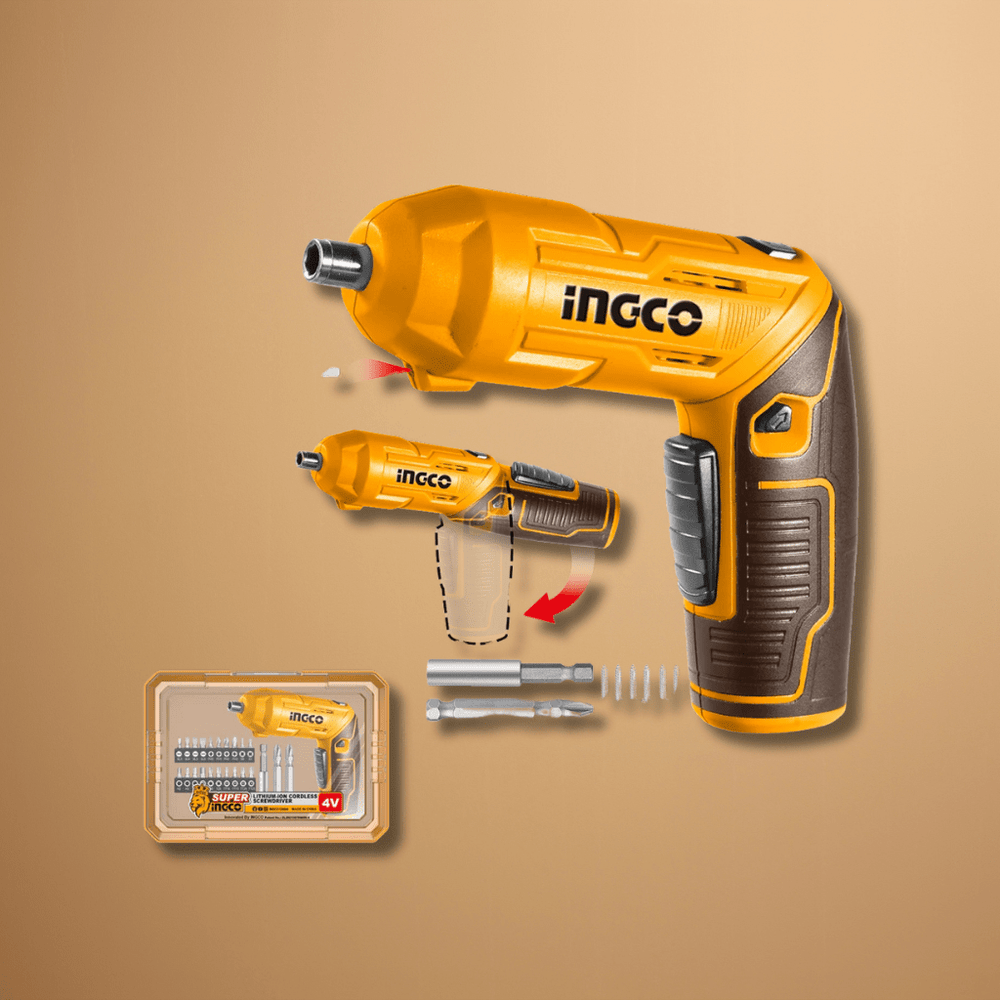 Ingco Powered Screwdriver Ingco 4V Lithium-Ion Cordless Screwdriver with Adjustable Handle – CSDLI04425