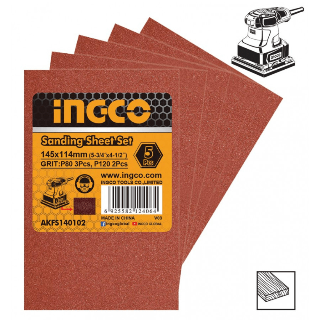Ingco Sander Ingco 5-Piece Sanding Sheet Set 145x114mm – AKFS140102