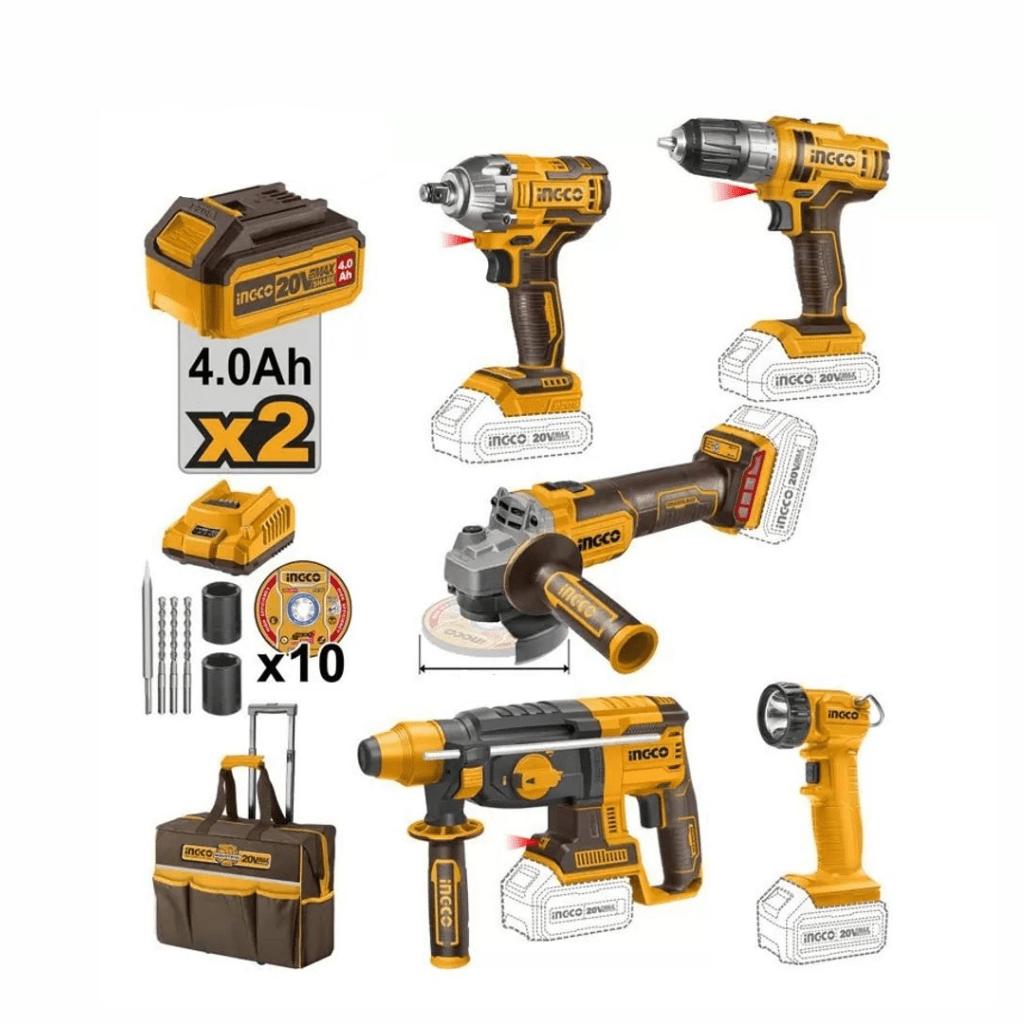 Ingco Power Tool Combo Kit Ingco 5 Pieces Cordless Industrial Combo Kit 20V With 2 Pieces 4.0Ah Battery - CKLI2019