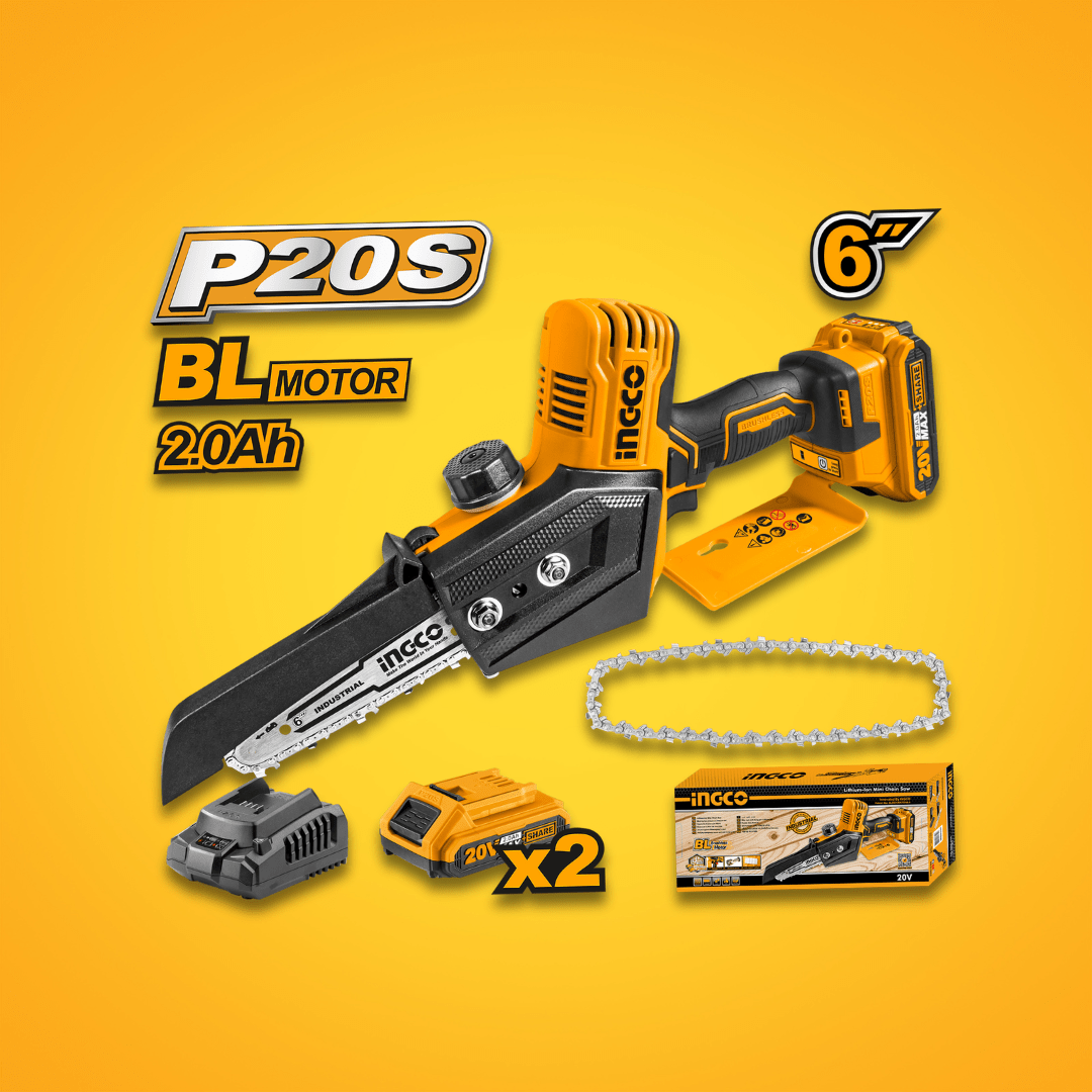 Ingco Chainsaw Ingco 6" Lithium-Ion Mini Cordless Chain Saw with Two 20V 2.0Ah Batteries & Charger - CGSLI20682